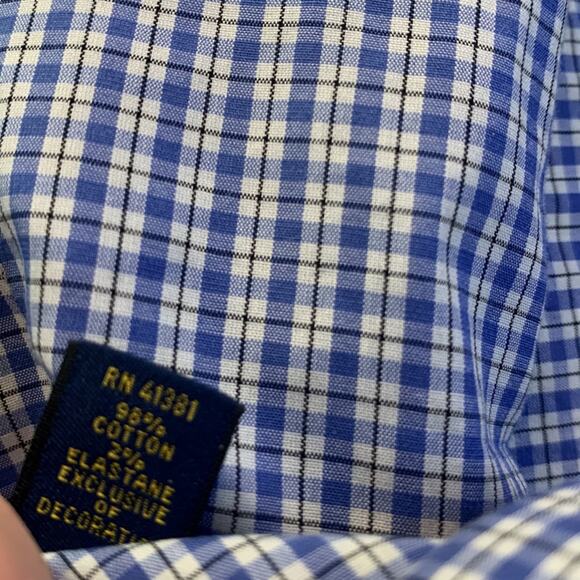 POLO Ralph Lauren Slim Fit Stretch Poplin Plaid Blue/White Button Down Shirt - Picture 4 of 6